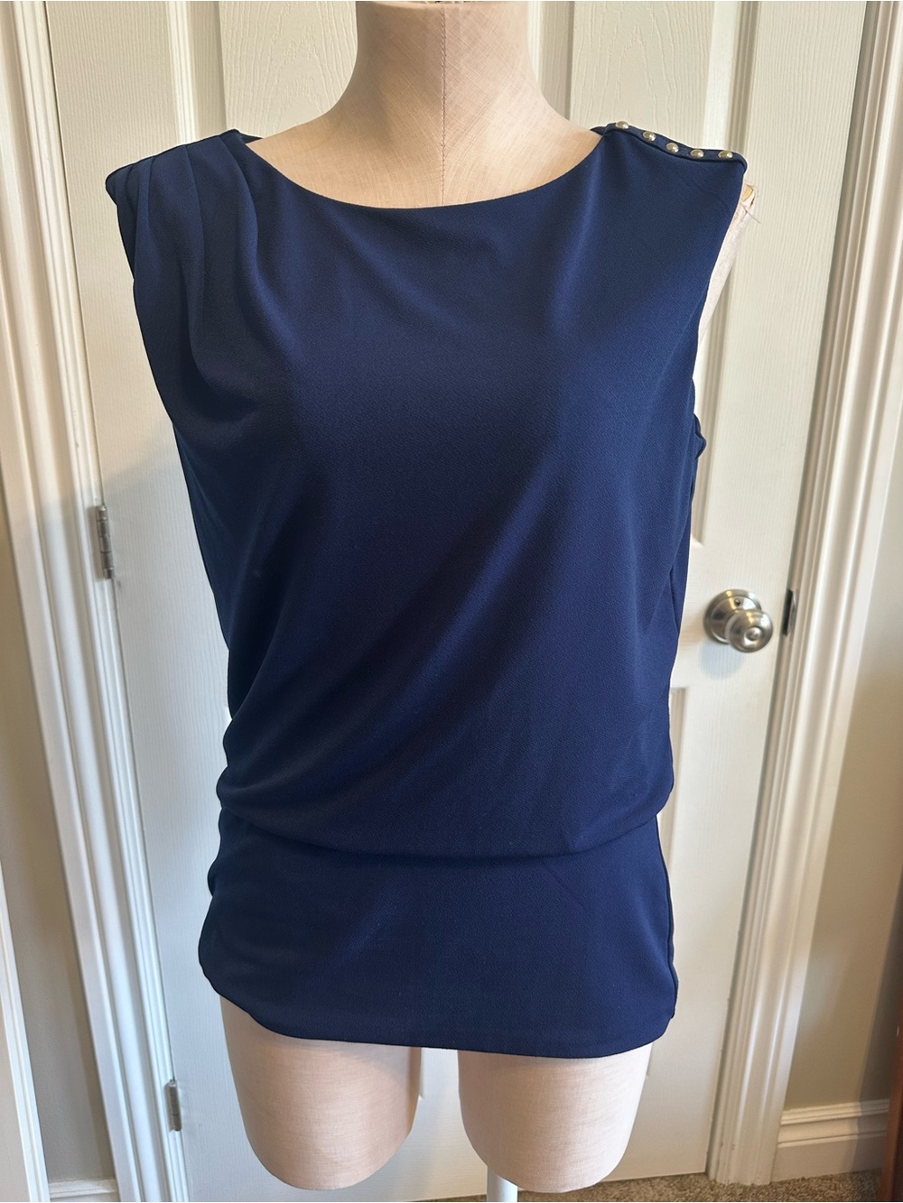 White House Black Market Navy Sleeveless top with Stud Detail